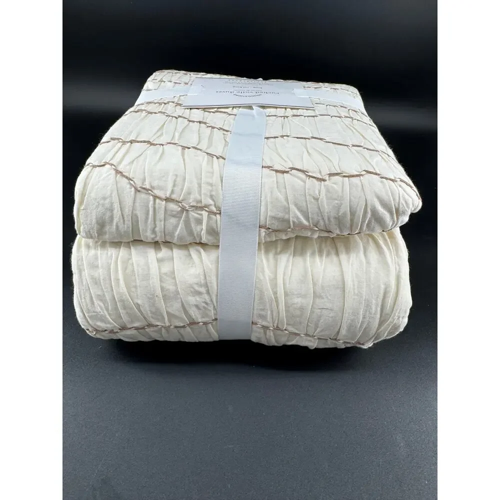 NEW Pottery Barn Ruched Voile King Cal King Duvet Cover w/ 2 Shams Ivory Cotton